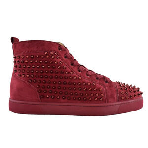 Christian Louboutin Men Louis Flat Spike Sanguine Red High Top Sneaker 43.5 10.5